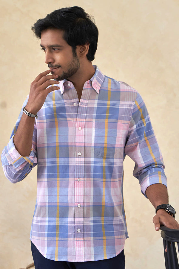 Premium Cotton Pink Madras Check Shirt