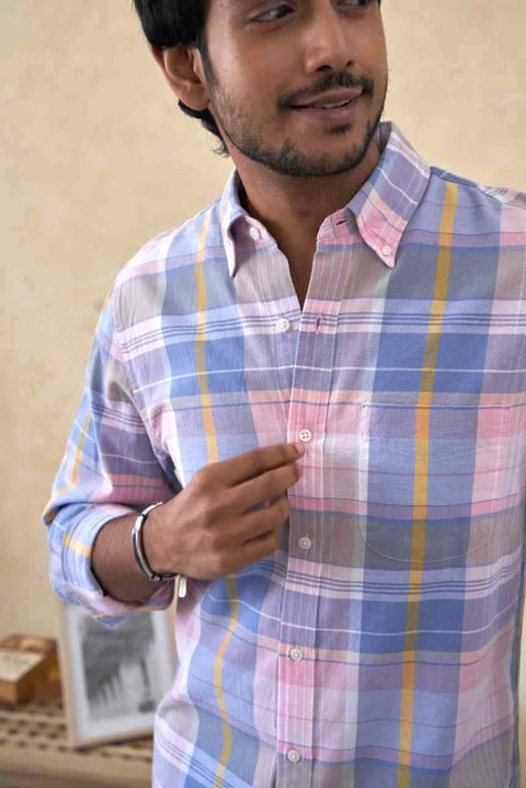 Premium Cotton Pink Madras Check Shirt