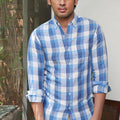 mens blue check linen shirt by Pink Supply 