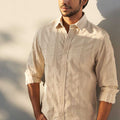 mens cotton ivory woven striped shirt for men