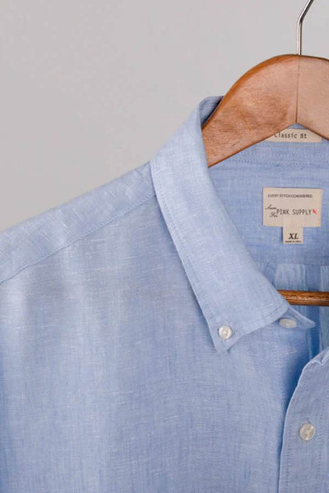 men's sky blue pure linen shirt for men