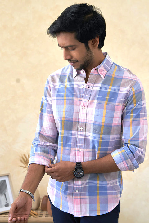 Premium Cotton Pink Madras Check Shirt