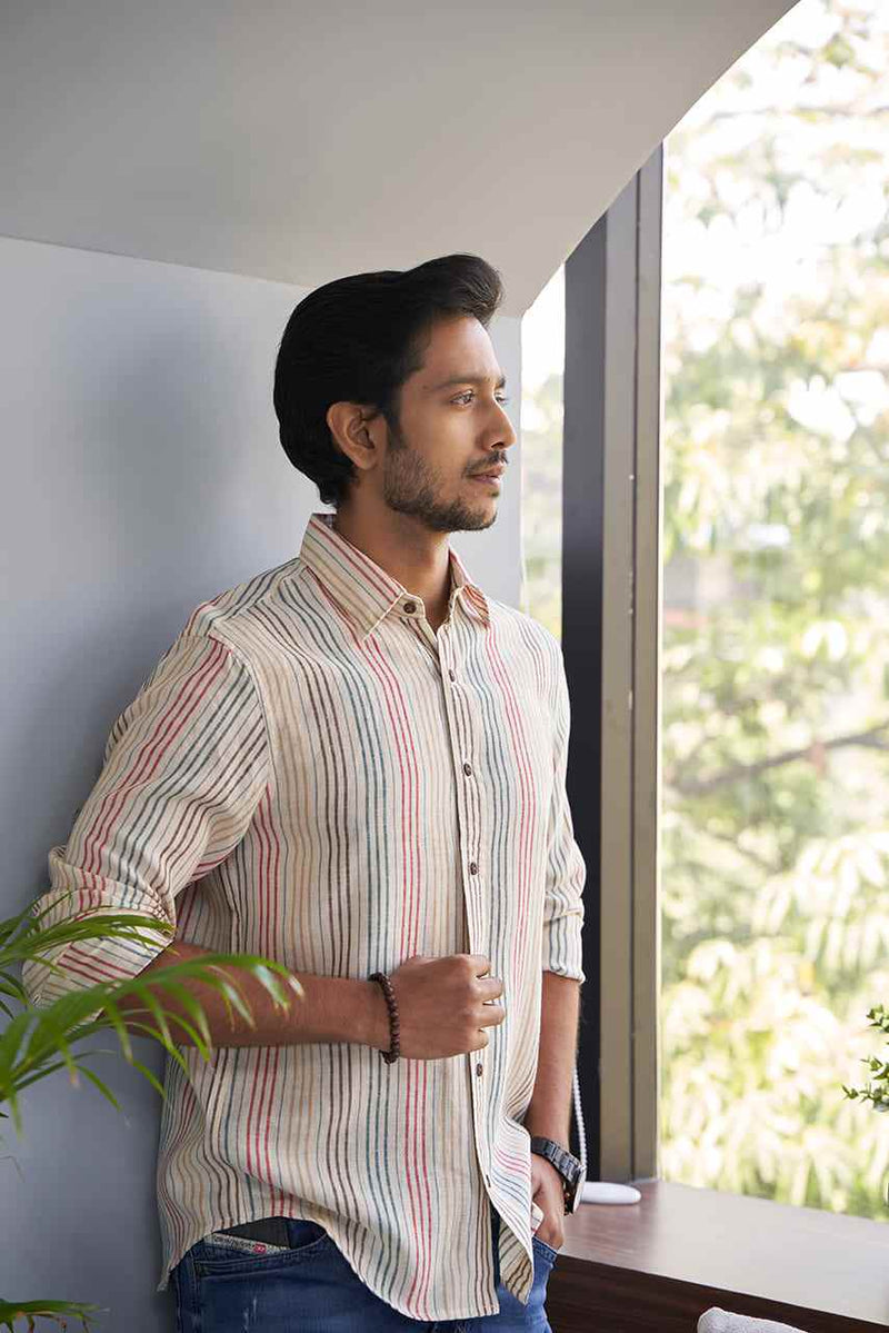 Multi Color Striped Linen Cotton Shirt