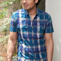 Multicolor ikat shirt for men half sleeves with double pocket by Pink Supply