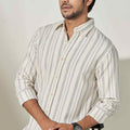 pink supply ivory striped cotton shirt for men