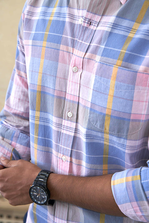 Premium Cotton Pink Madras Check Shirt