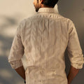 premium cotton ivory woven striped shirt for men back view