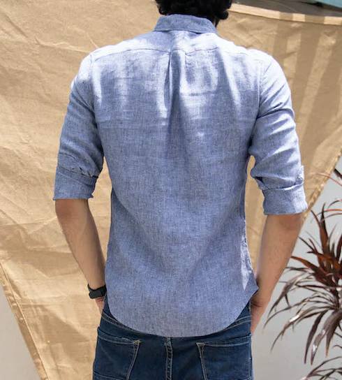 back view chambray linen shirt for men