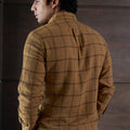 Rustic yellow long sleeve flannel shirt back view