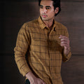 Rustic yellow long sleeve flannel shirt for men