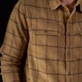 Rustic yellow long sleeve flannel shirt pocket view