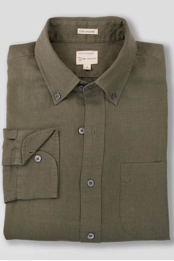 sage green full sleeves linen shirt for men