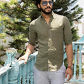 sage green full sleeves linen shirt