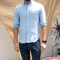 sky blue men's linen shirt slim untucked fit