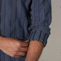 sleeves view of grey striped cotton woven shirt