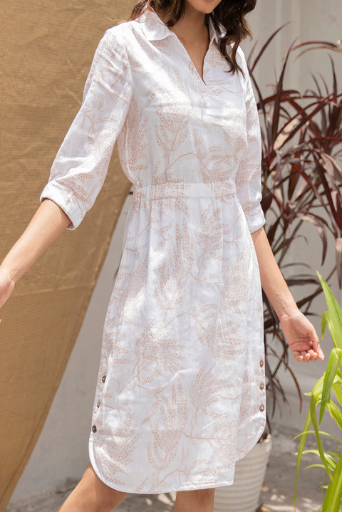 White Printed Linen Dress