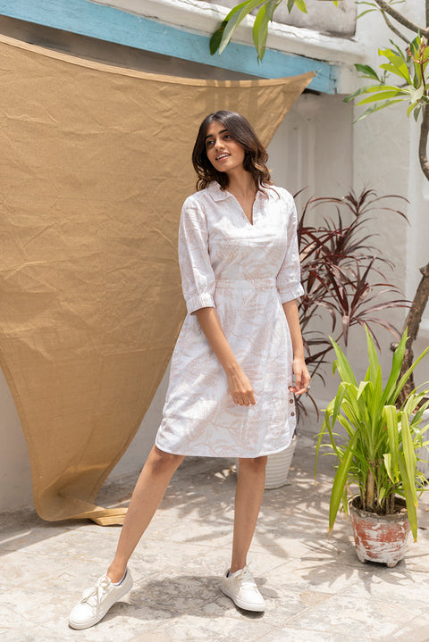 White Printed Linen Dress