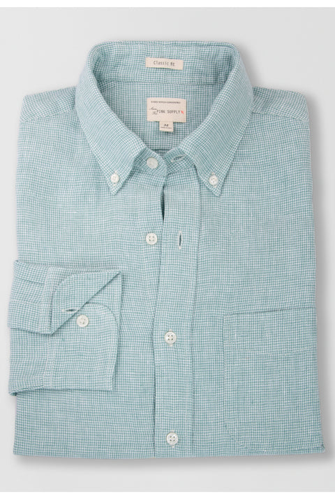 Irish Linen Moss Houndstooth Shirt