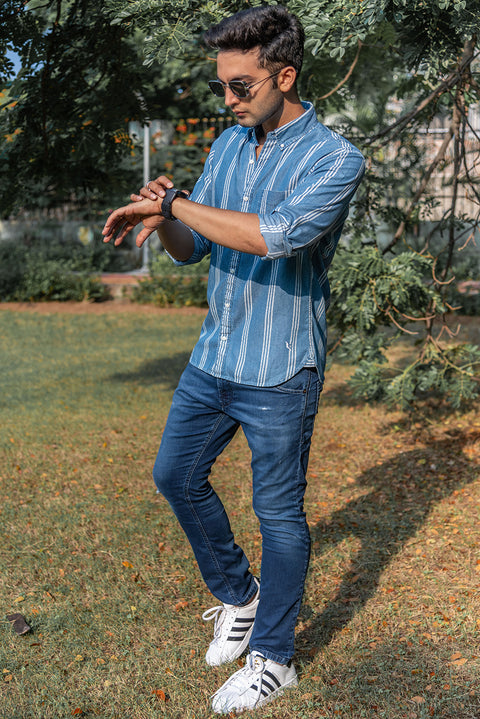 Blue Striped Denim Shirt