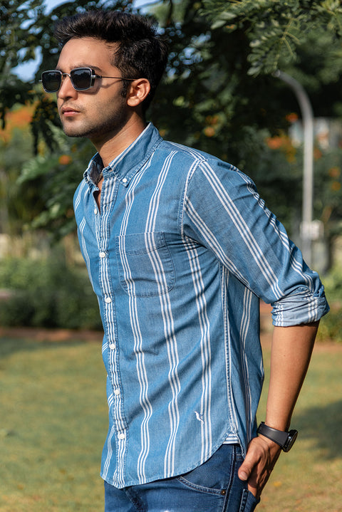 Blue Striped Denim Shirt