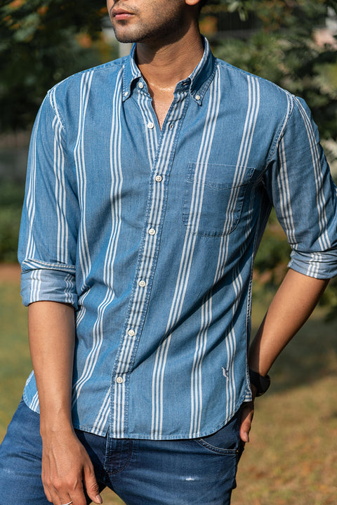 Blue Striped Denim Shirt