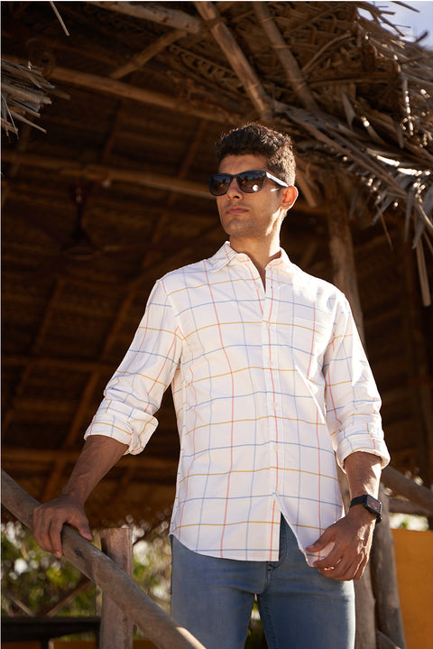 White Multicolor Checks Oxford Shirt