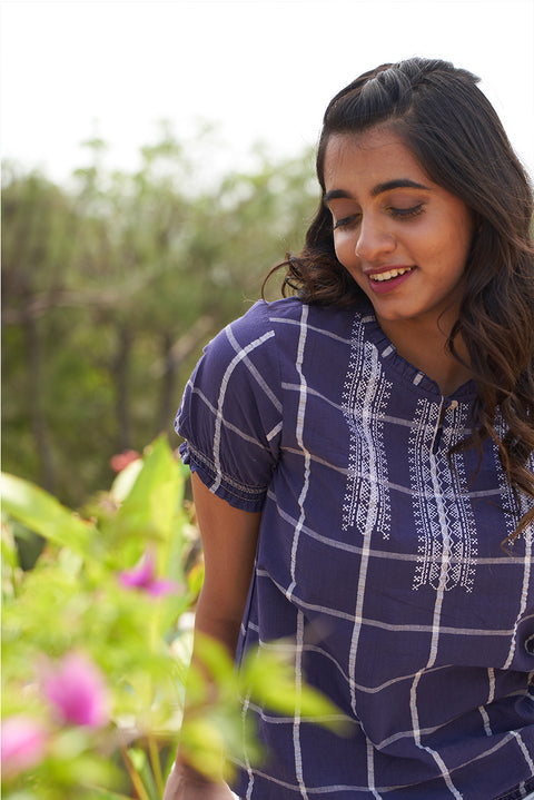 Window Pane Blue Top