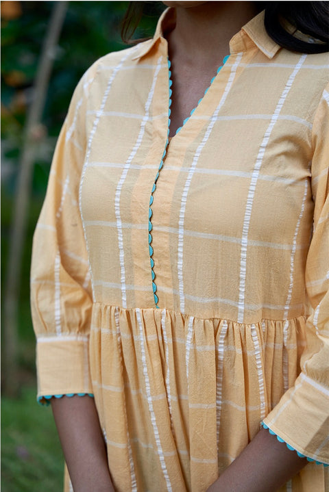 Window Pane Yellow Dress