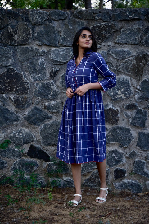 Window Pane Navy Dress