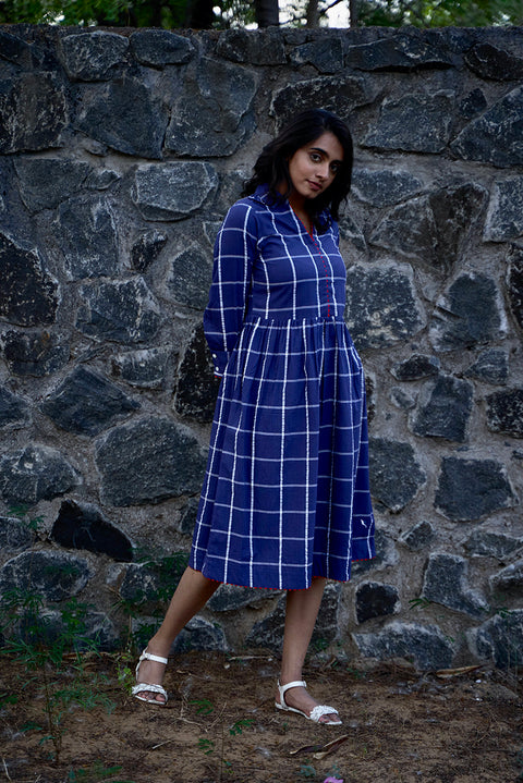 Window Pane Navy Dress