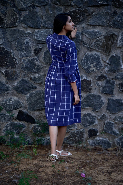 Window Pane Navy Dress