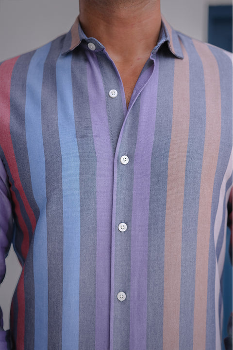 Ash Grey Stripes Cut Away Collar