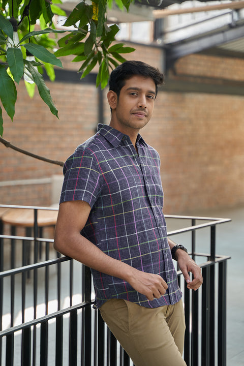 Chambray Linen Shirts In Multi Colour Checks