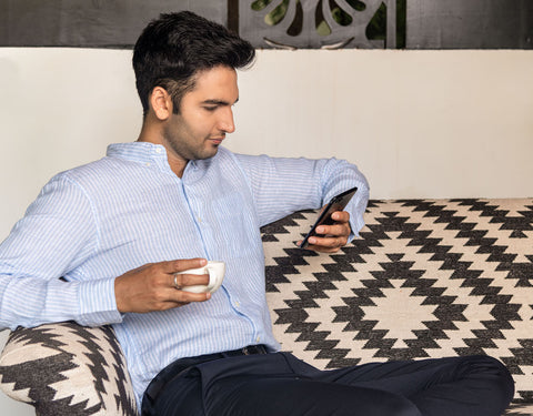 Sky Blue Linen With White Stripes Shirt