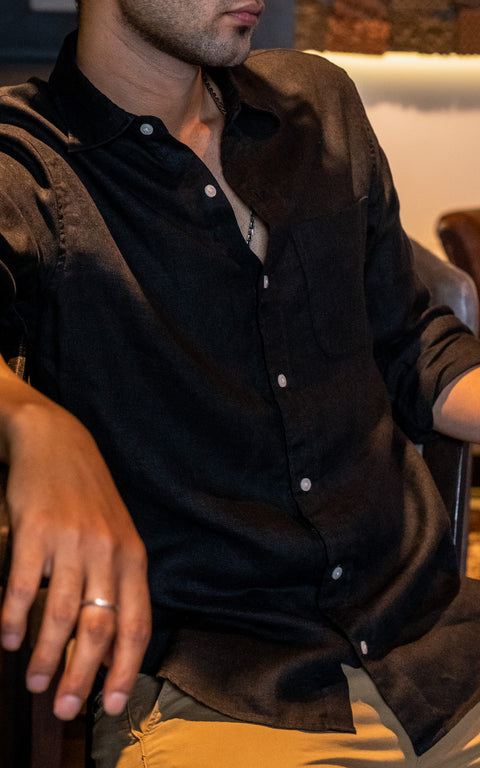 Pirate black Linen Shirt