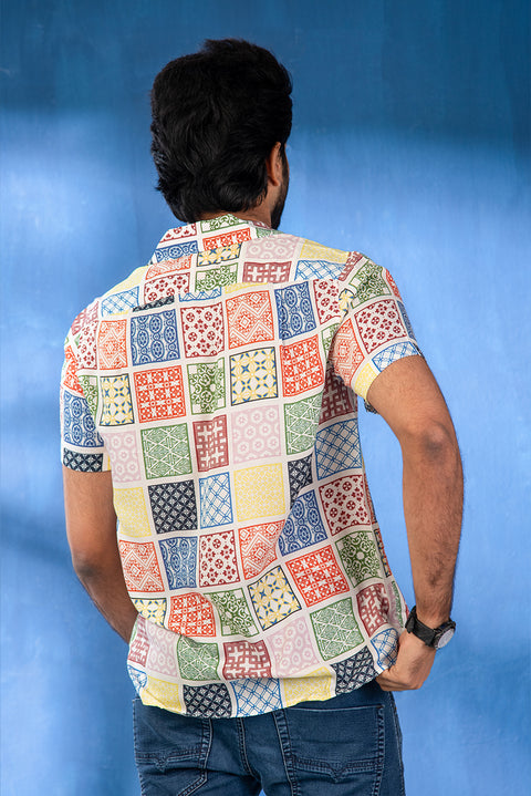 Cuban Collar Printed Shirt