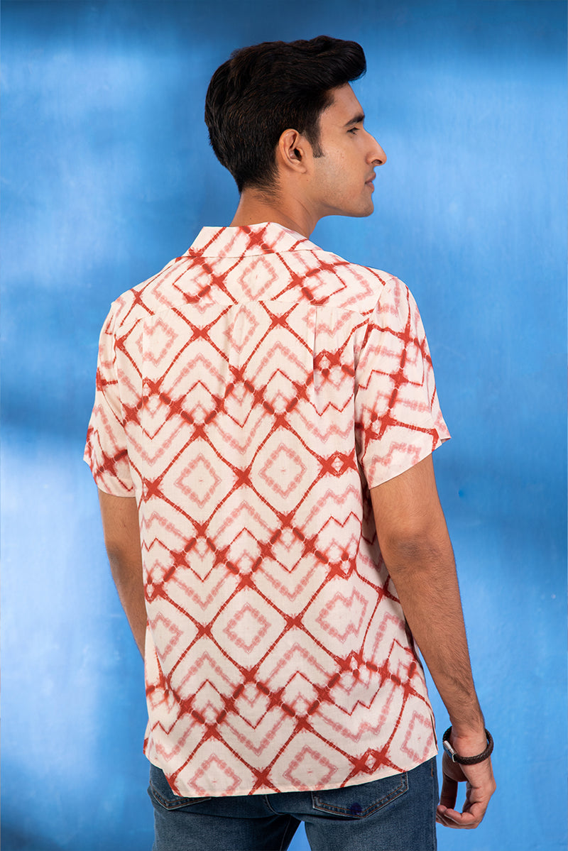 Cuban collar tie and dye printed shirt