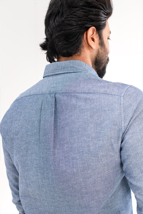 Indigo Herringbone Button Down Shirt