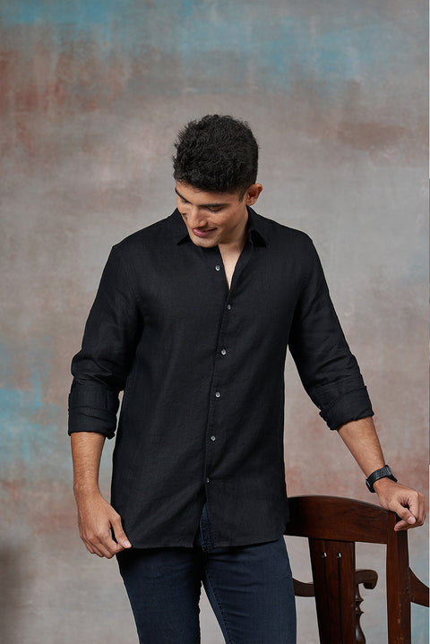 Mid Night Black Linen Shirt