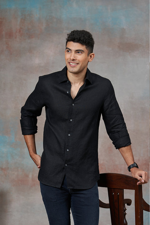 Mid Night Black Linen Shirt