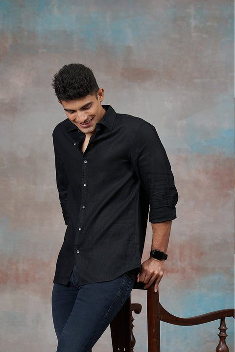 Mid Night Black Linen Shirt