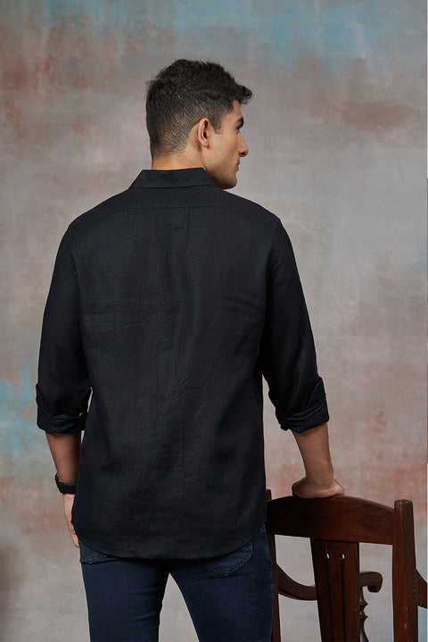 Mid Night Black Linen Shirt