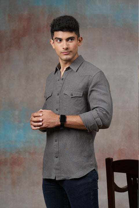 Western Model Warm Grey Linen Shirt