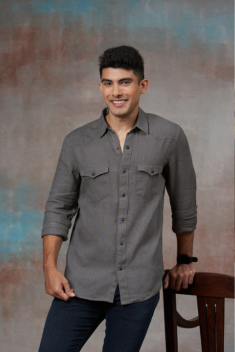 Western Model Warm Grey Linen Shirt