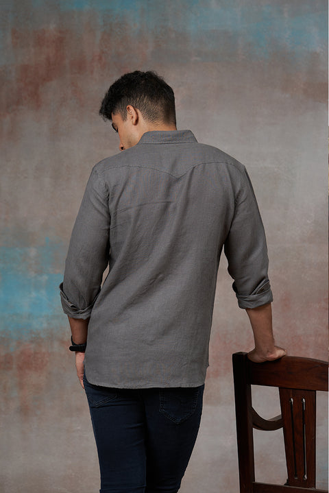 Western Model Warm Grey Linen Shirt