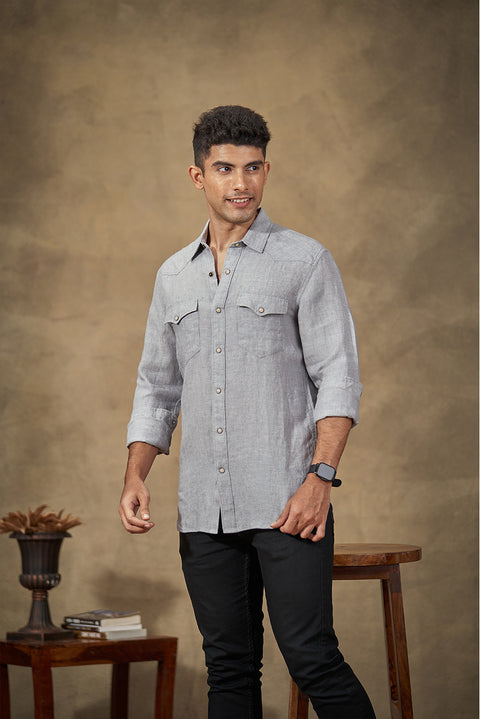 Western Model Pebble Grey Linen Shirt