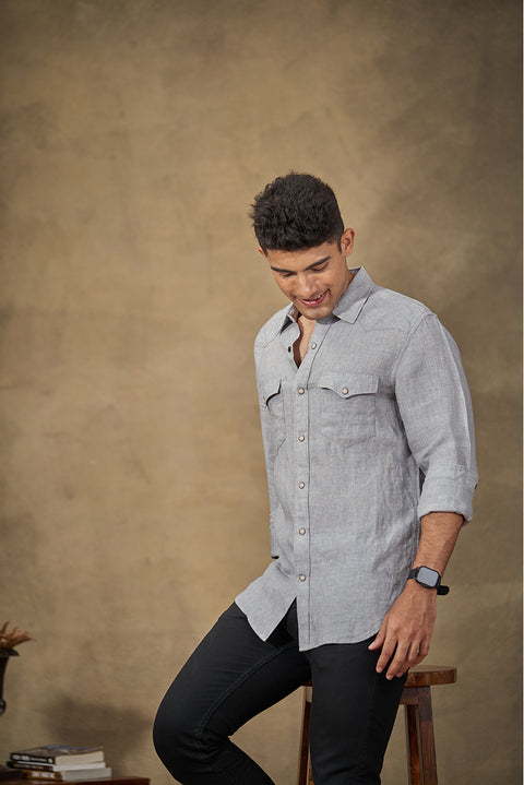 Western Model Pebble Grey Linen Shirt