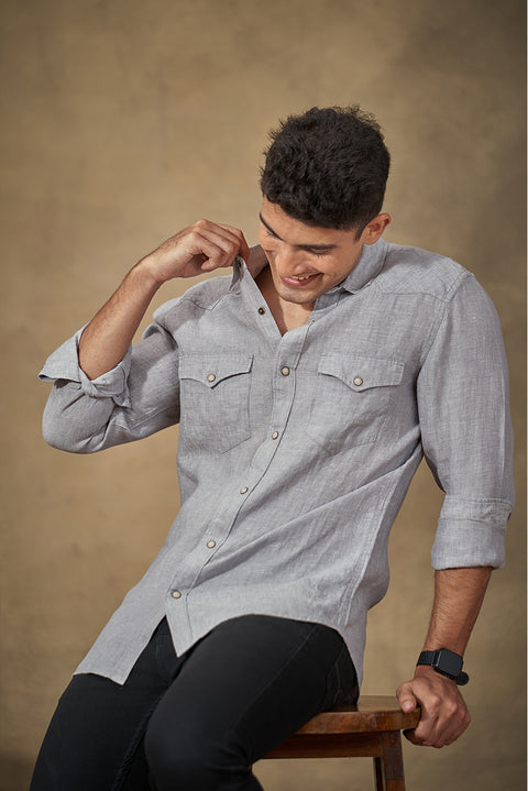 Western Model Pebble Grey Linen Shirt