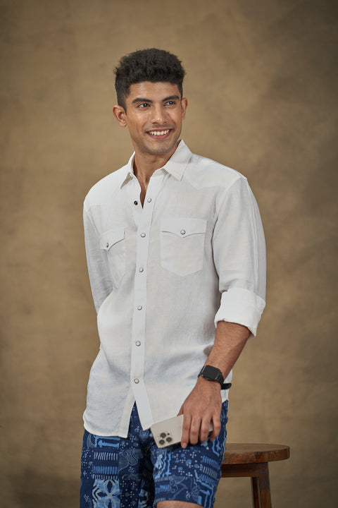 Western Model White Linen Shirt