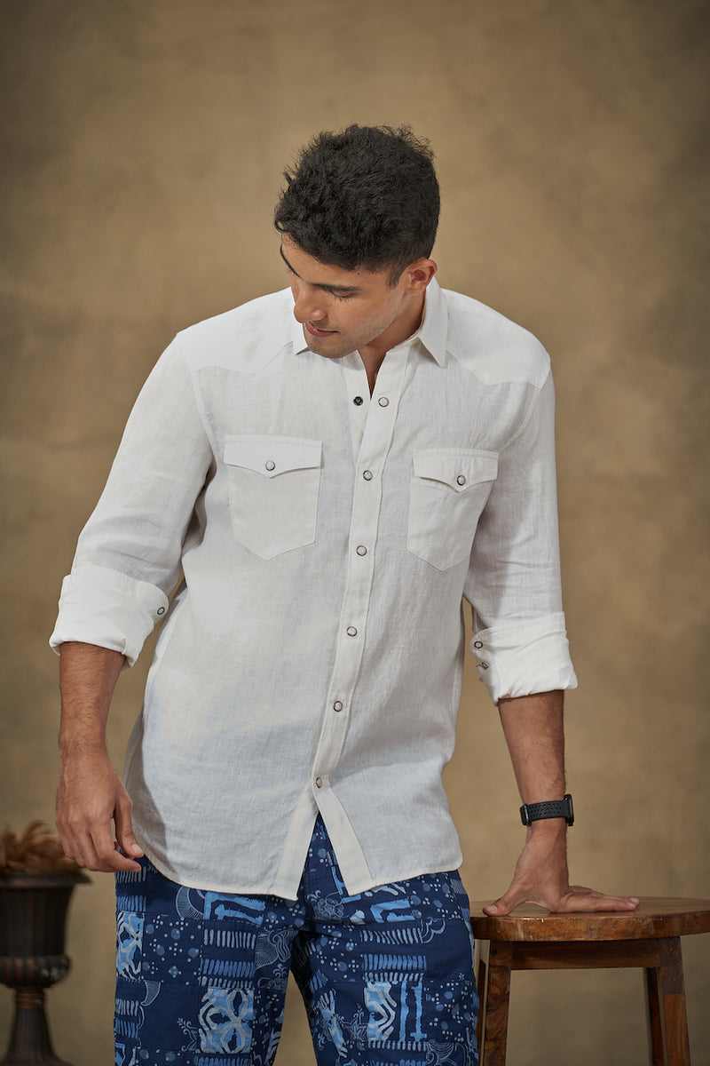 Western Model White Linen Shirt